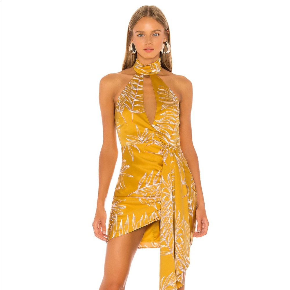 REVOLVE: Antonia Mini Dress in Gold Tropical
